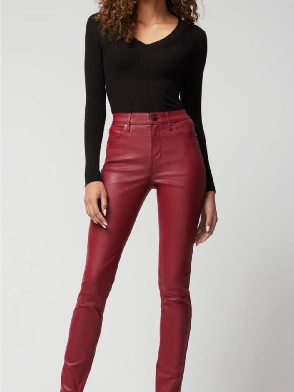7 For All Mankind Coated Lava Red High Rise Ankle Skinny Jeans 27